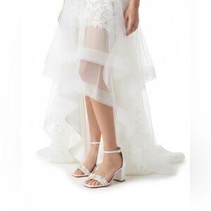 White Pearl Rhinestone Block Heel Sandals Size 10 Bridal Wedding Shoes